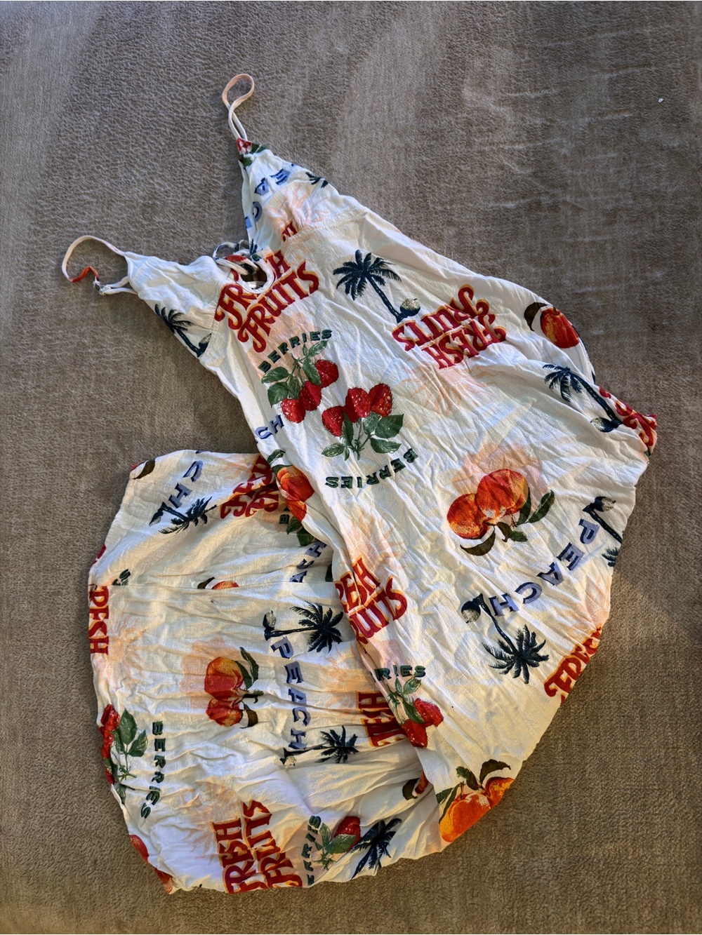 White Tropical Fruit-Print Maxi Dress